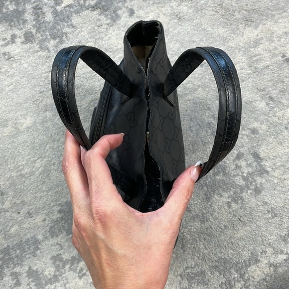 Gucci Monogram GG Small Black Nylon Tote Bag Zip Front Pockets Metallic Luxury - Picture 4 of 17